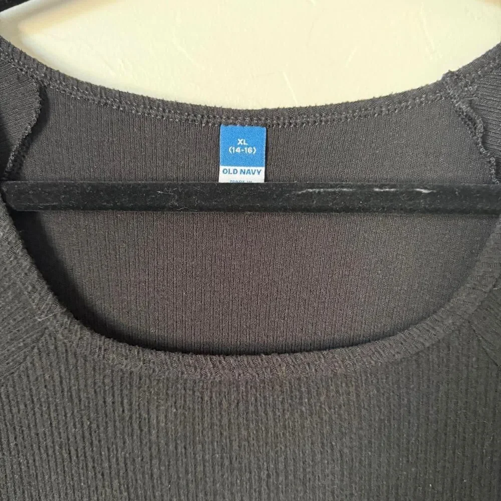 Old Navy Black Rib Knit Fit Flare Dress Size XL Long Sleeve Scoop Neck Mini